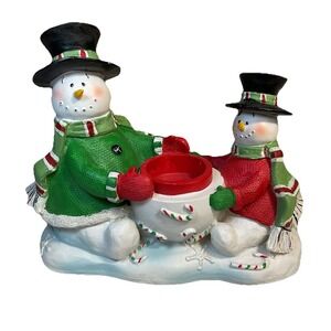 Red & Green‎ Snowman Tea Light Candle Holder Christmas Holiday Vintage 2006